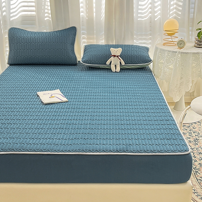 91家纺网 家纺一手货源 找家纺 民新家纺 2023新款乳胶凉席床笠款 宝石蓝