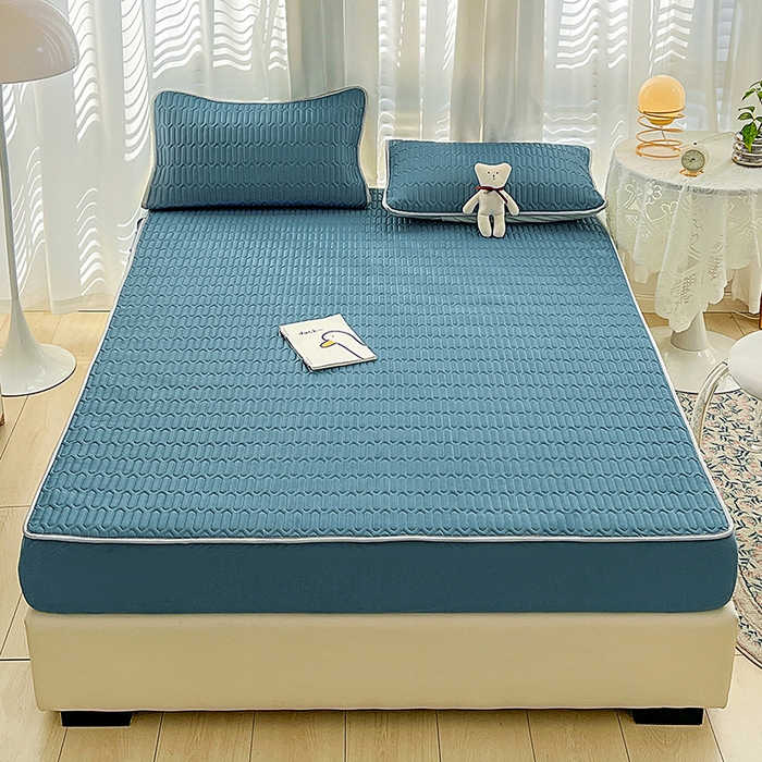 91家纺网 家纺一手货源 找家纺 民新家纺 2023新款乳胶凉席床笠款 宝石蓝