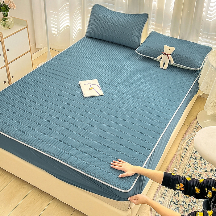 91家纺网 家纺一手货源 找家纺 民新家纺 2023新款乳胶凉席床笠款 宝石蓝