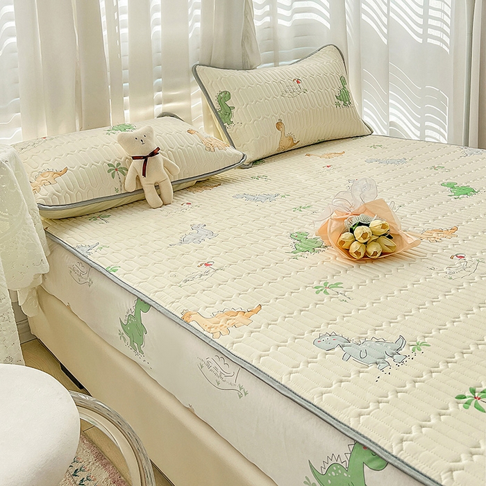 91家纺网 家纺一手货源 找家纺 民新家纺 2023新款乳胶凉席床笠款 小恐龙