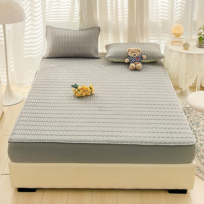 91家纺网 家纺一手货源 找家纺 民新家纺 2023新款乳胶凉席床笠款 淡雅灰