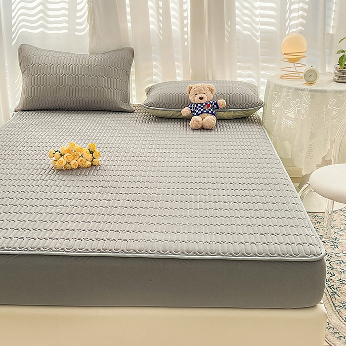 91家纺网 家纺一手货源 找家纺 民新家纺 2023新款乳胶凉席床笠款 淡雅灰