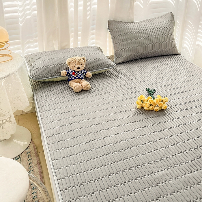 91家纺网 家纺一手货源 找家纺 民新家纺 2023新款乳胶凉席床笠款 淡雅灰