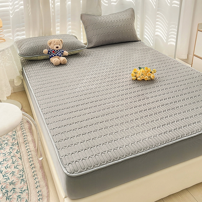 91家纺网 家纺一手货源 找家纺 民新家纺 2023新款乳胶凉席床笠款 淡雅灰