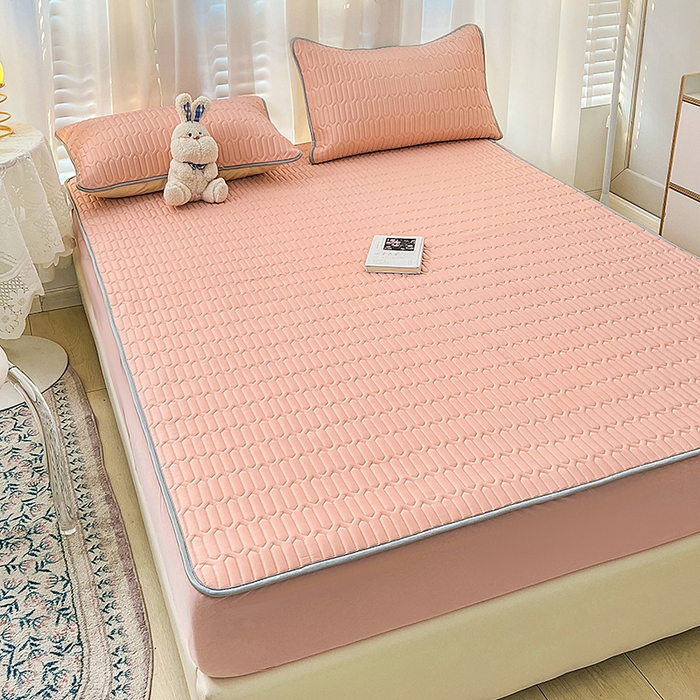 91家纺网 家纺一手货源 找家纺 民新家纺 2023新款乳胶凉席床笠款 粉玉色