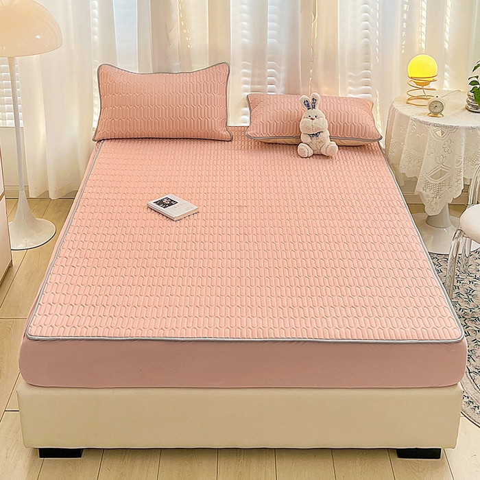 91家纺网 家纺一手货源 找家纺 民新家纺 2023新款乳胶凉席床笠款 粉玉色