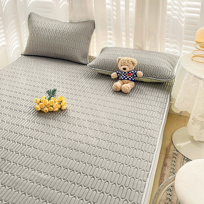 91家纺网 家纺一手货源 找家纺 民新家纺 2023新款乳胶凉席床笠款 淡雅灰