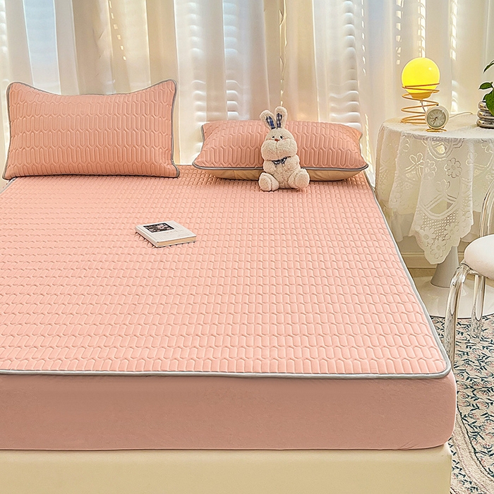 91家纺网 家纺一手货源 找家纺 民新家纺 2023新款乳胶凉席床笠款 粉玉色