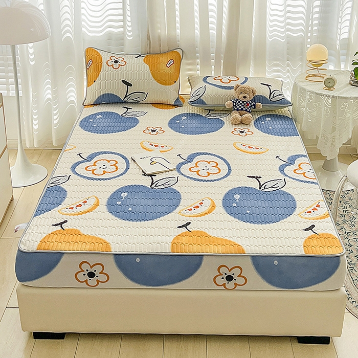 91家纺网 家纺一手货源 找家纺 民新家纺 2023新款乳胶凉席床笠款 苹果乐园