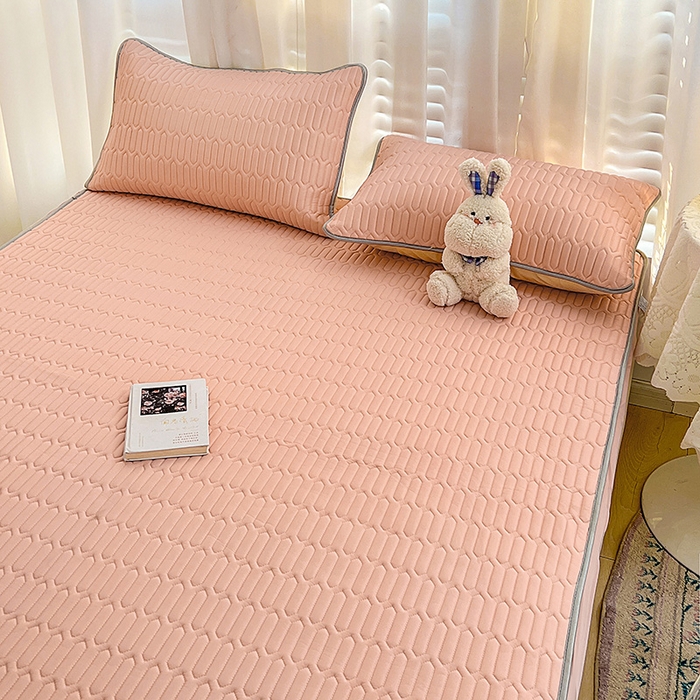 91家纺网 家纺一手货源 找家纺 民新家纺 2023新款乳胶凉席床笠款 粉玉色