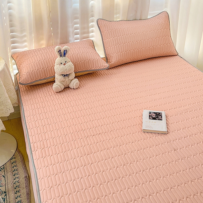 91家纺网 家纺一手货源 找家纺 民新家纺 2023新款乳胶凉席床笠款 粉玉色