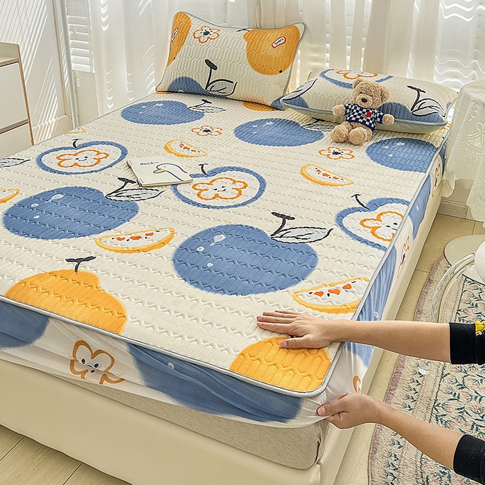 91家纺网 家纺一手货源 找家纺 民新家纺 2023新款乳胶凉席床笠款 苹果乐园