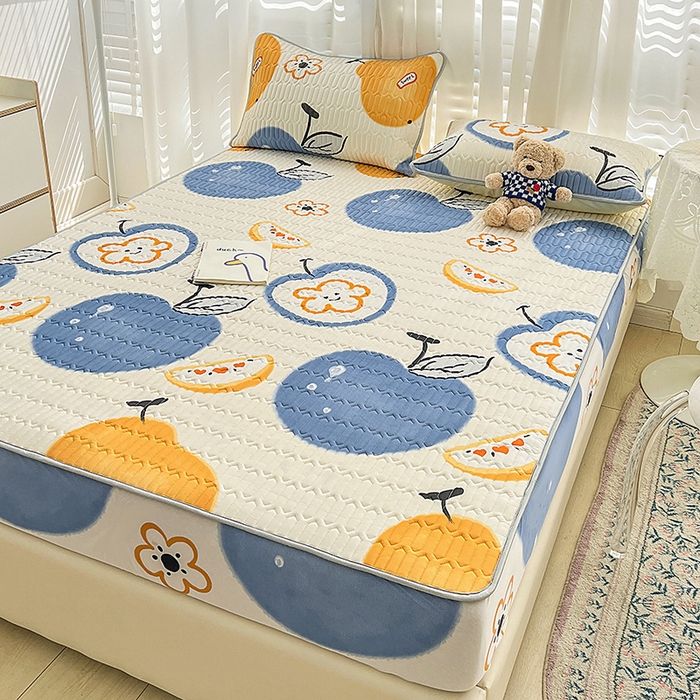 91家纺网 家纺一手货源 找家纺 民新家纺 2023新款乳胶凉席床笠款 苹果乐园