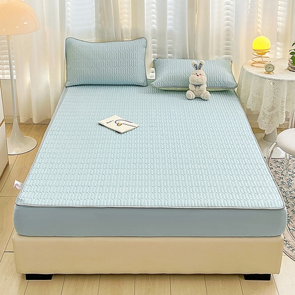 91家纺网 家纺一手货源 找家纺 民新家纺 2023新款乳胶凉席床笠款 天空蓝