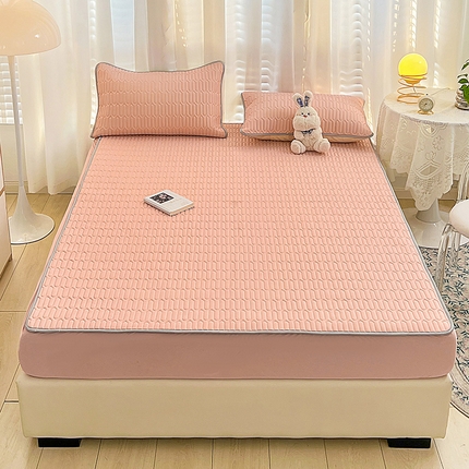 91家纺网 家纺一手货源 找家纺 民新家纺 2023新款乳胶凉席床笠款 粉玉色