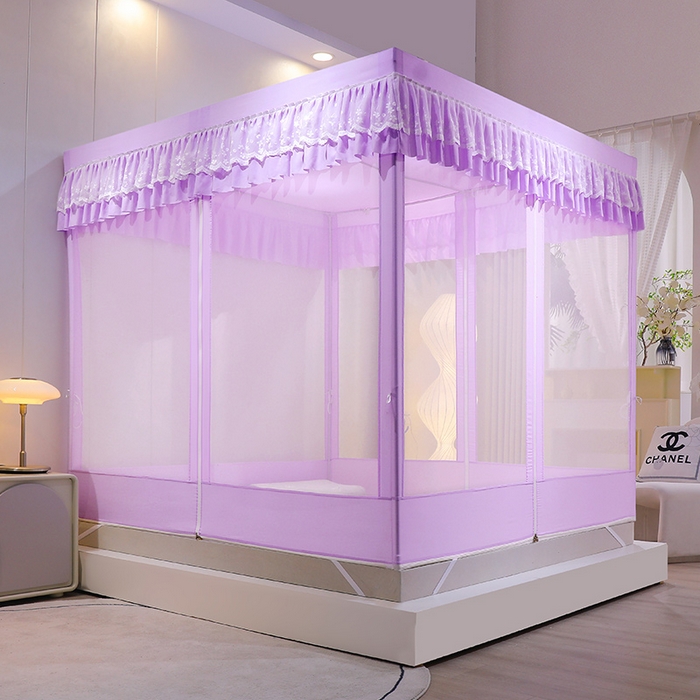 91家纺网 家纺一手货源 找家纺 艾晶美家纺有限公司 2023新款6片坐床布帘蚊帐 香芋紫