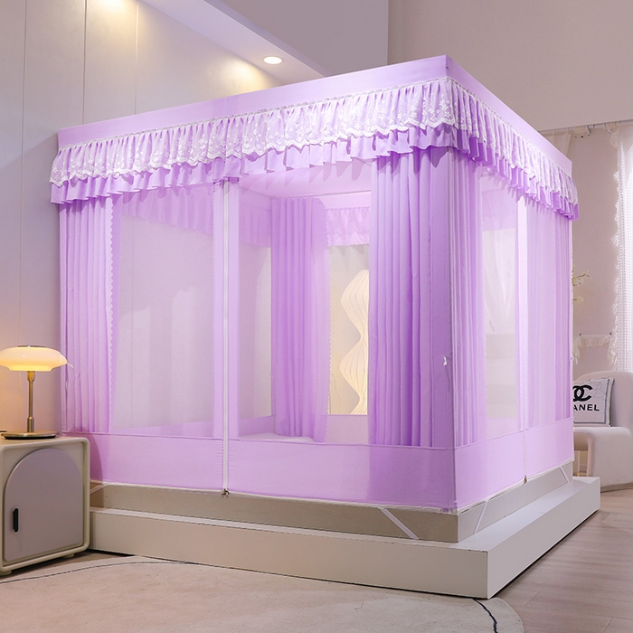 91家纺网 家纺一手货源 找家纺 艾晶美家纺有限公司 2023新款6片坐床布帘蚊帐 香芋紫