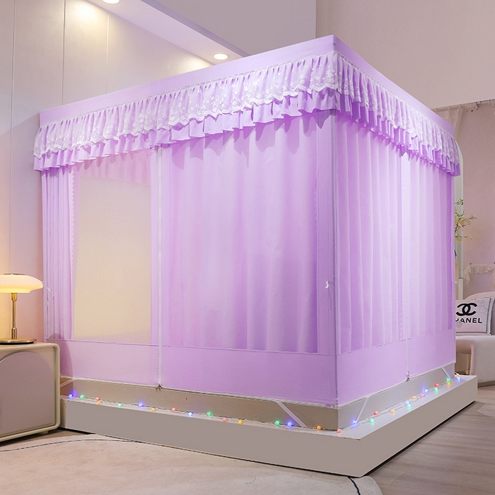 91家纺网 家纺一手货源 找家纺 艾晶美家纺有限公司 2023新款6片坐床布帘蚊帐 香芋紫