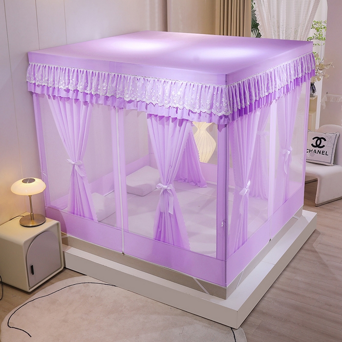 91家纺网 家纺一手货源 找家纺 艾晶美家纺有限公司 2023新款6片坐床布帘蚊帐 香芋紫