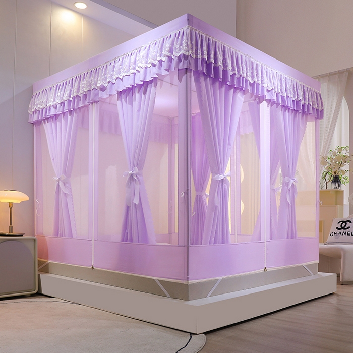 91家纺网 家纺一手货源 找家纺 艾晶美家纺有限公司 2023新款6片坐床布帘蚊帐 香芋紫