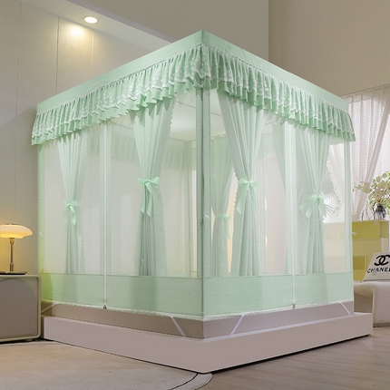 91家纺网 家纺一手货源 找家纺 艾晶美家纺有限公司 2023新款6片坐床布帘蚊帐 淡水绿