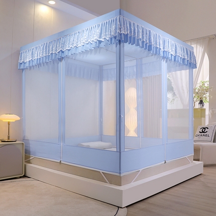 91家纺网 家纺一手货源 找家纺 艾晶美家纺有限公司 2023新款6片坐床布帘蚊帐 玫瑰蓝