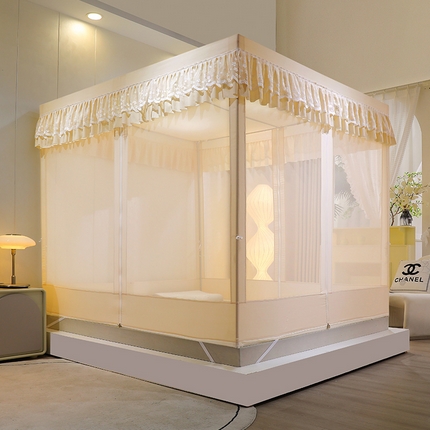 91家纺网 家纺一手货源 找家纺 艾晶美家纺有限公司 2023新款6片坐床布帘蚊帐 浅奶驼