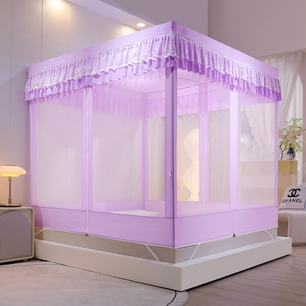 91家纺网 家纺一手货源 找家纺 艾晶美家纺有限公司 2023新款6片坐床布帘蚊帐 香芋紫