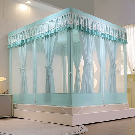 91家纺网 家纺一手货源 找家纺 艾晶美家纺有限公司 2023新款6片坐床布帘蚊帐 时尚绿