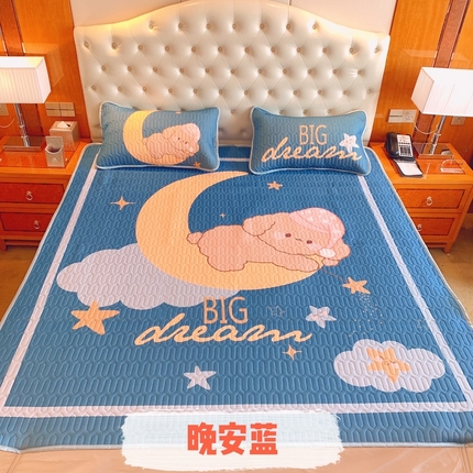 91家纺网 家纺一手货源 找家纺  美丽折家纺 2025新款大版卡通乳胶凉席 晚安-蓝