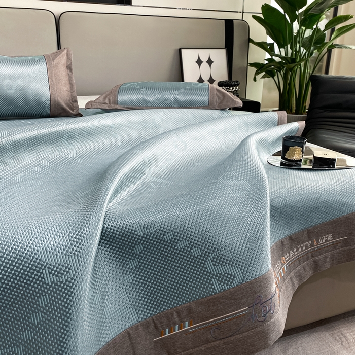 91家纺网 家纺一手货源 找家纺 伊被源 2023新款凉感冰藤席-沁雅、字母、蝶恋花 字母-绿