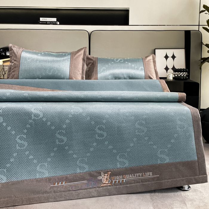 91家纺网 家纺一手货源 找家纺 伊被源 2023新款凉感冰藤席-沁雅、字母、蝶恋花 字母-绿