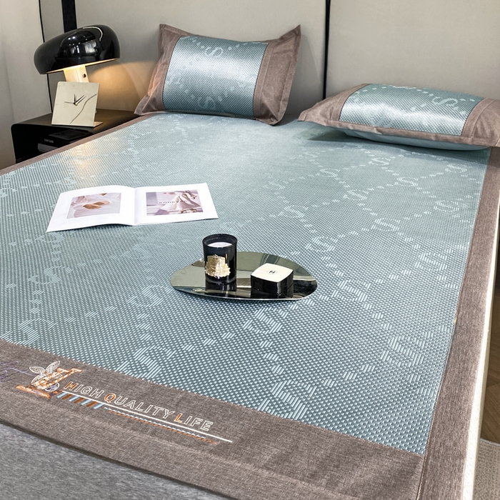 91家纺网 家纺一手货源 找家纺 伊被源 2023新款凉感冰藤席-沁雅、字母、蝶恋花 字母-灰