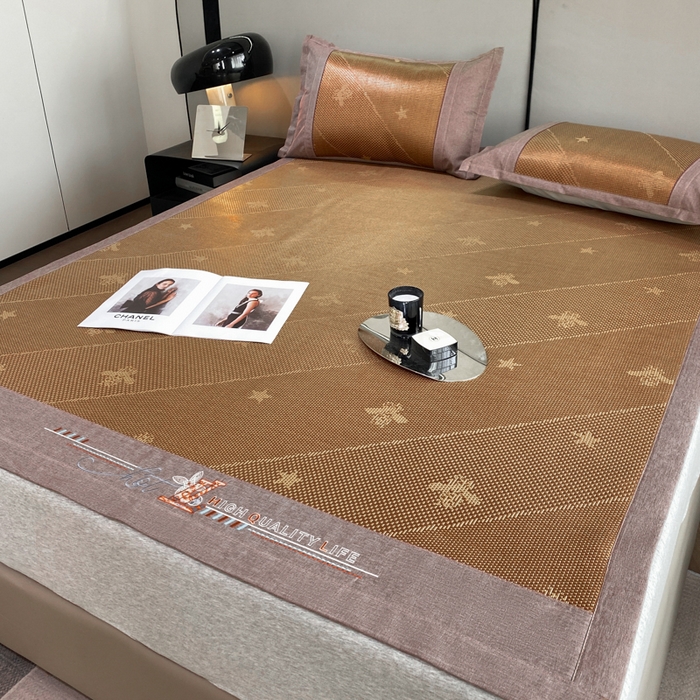 91家纺网 家纺一手货源 找家纺 伊被源 2023新款凉感冰藤席-沁雅、字母、蝶恋花 沁雅-咖