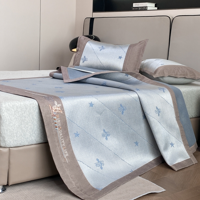 91家纺网 家纺一手货源 找家纺 伊被源 2023新款凉感冰藤席-沁雅、字母、蝶恋花 沁雅-灰蓝