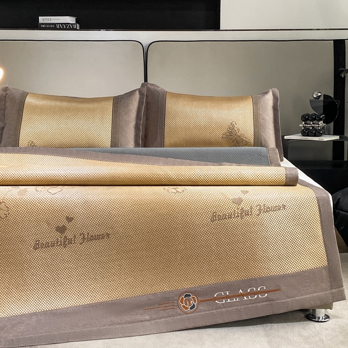 91家纺网 家纺一手货源 找家纺 伊被源 2023新款凉感冰藤席-沁雅、字母、蝶恋花 蝶恋花-金