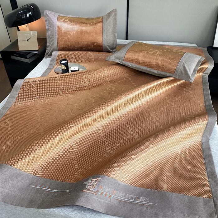 91家纺网 家纺一手货源 找家纺 伊被源 2023新款凉感冰藤席-沁雅、字母、蝶恋花 字母-咖