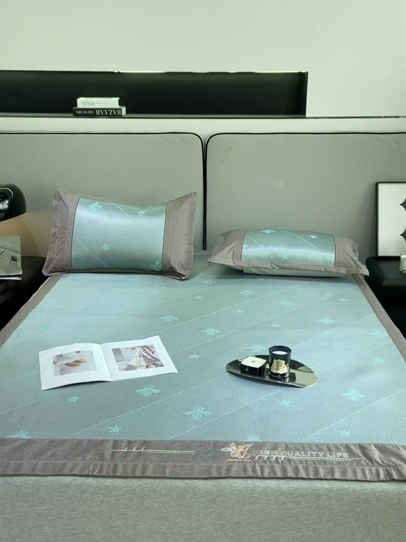 91家纺网 家纺一手货源 找家纺 伊被源 2023新款凉感冰藤席-沁雅、字母、蝶恋花 沁雅-绿