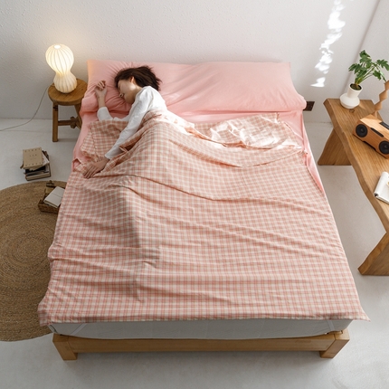  西西家居2023新款日系色织水洗棉睡袋 朵拉粉