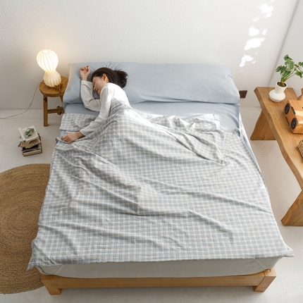  西西家居2023新款日系色织水洗棉睡袋 朵拉蓝