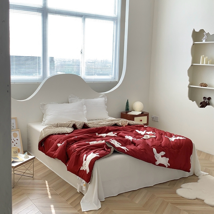 91家纺网 家纺一手货源 找家纺 星期八 2023新款全棉豆豆春秋被夏被 小红兔