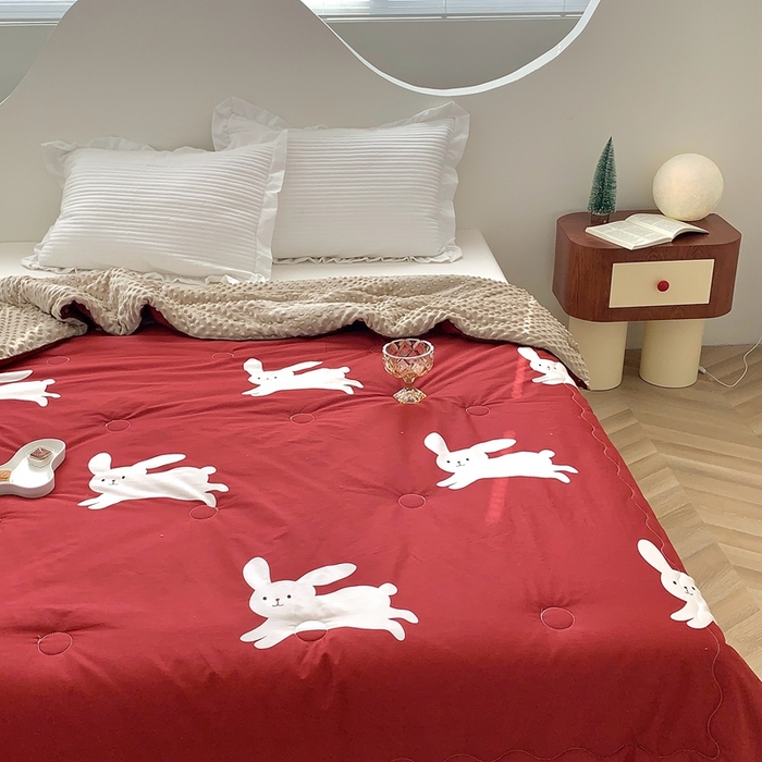 91家纺网 家纺一手货源 找家纺 星期八 2023新款全棉豆豆春秋被夏被 小红兔