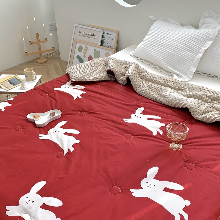 91家纺网 家纺一手货源 找家纺 星期八 2023新款全棉豆豆春秋被夏被 小红兔