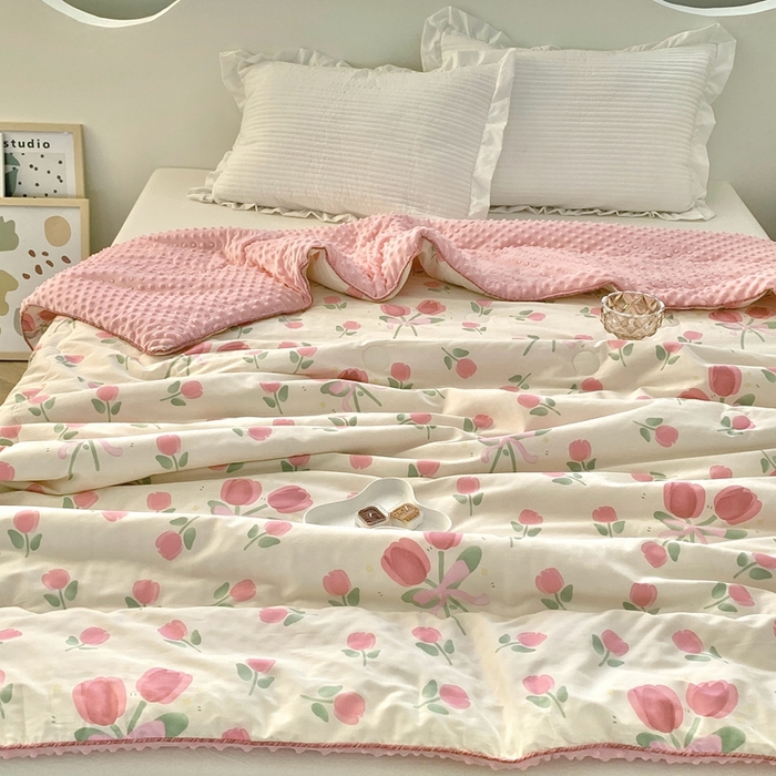 91家纺网 家纺一手货源 找家纺 星期八 2023新款全棉豆豆春秋被夏被 郁金香