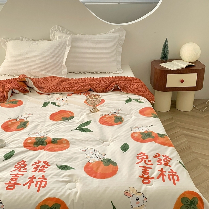 91家纺网 家纺一手货源 找家纺 星期八 2023新款全棉豆豆春秋被夏被 兔发喜柿