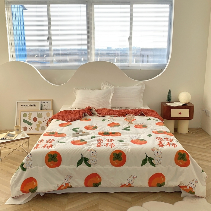 91家纺网 家纺一手货源 找家纺 星期八 2023新款全棉豆豆春秋被夏被 兔发喜柿