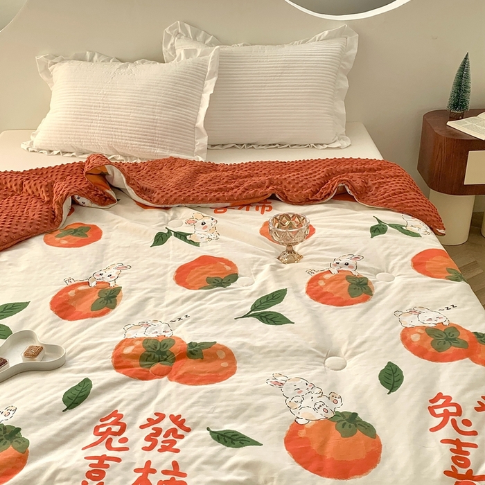 91家纺网 家纺一手货源 找家纺 星期八 2023新款全棉豆豆春秋被夏被 兔发喜柿