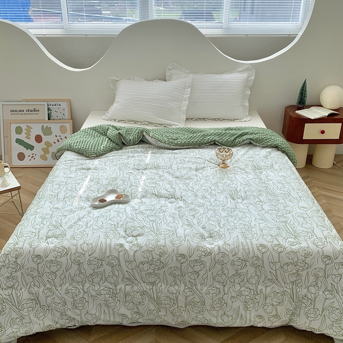 91家纺网 家纺一手货源 找家纺 星期八 2023新款全棉豆豆春秋被夏被 绿玫瑰