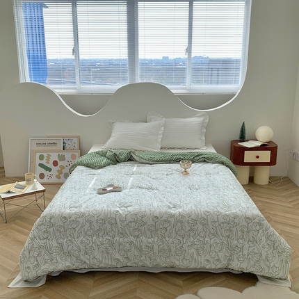 星期八 2023新款全棉豆豆春秋被夏被 绿玫瑰