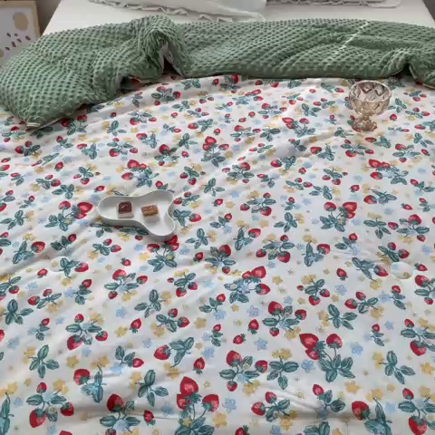 91家纺网 家纺一手货源 找家纺 星期八 2023新款全棉豆豆春秋被夏被 小草莓